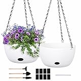 Herefun Blumentopf Hängend 2er Set, Ø 20cm Selbstbewässerung Blumenampeln mit Ketten, Hängepflanztopf Blumenampeln zum Aufhängen für Kräuter Innen Außen Balkon Pflanzenkübel Dekoration (Weiß)
