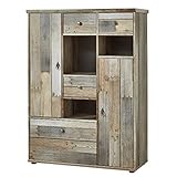 Stella Trading Bonanza Vintage Highboard in Driftwood Optik - ausdrucksstarkes Retro Highboard mit viel Stauraum für Ihren Wohnbereich - 99 x 133 x 39 cm (B/H/T)