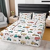 Heavy Machinery Truck Bed Skirt Tractor Crane Bedding Bed Skirts for Kids Boys Girls Room Kids Youth Construction Site Dust Ruffle Pleated Bedskirt Fitted Sheet Decor Nursery Twin Size