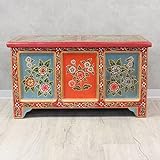Oriental Galerie Indische Holztruhe mit bunten Blumen Schatztruhe Truhe Kiste Box Holz Indien Rot - Bunt 80 cm