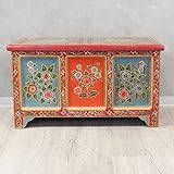 Oriental Galerie Indische Holztruhe mit bunten Blumen Schatztruhe Truhe Kiste Box Holz Indien Rot - Bunt 80 cm