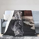 ASEELO Cat Pictures Big Tiger bedruckte Decke, weich, warm, flauschig, gebürstet, dicke Decke, für Bett, Sofa und Stuhl