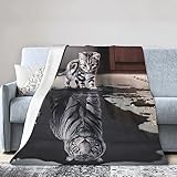 ASEELO Cat Pictures Big Tiger bedruckte Decke, weich, warm, flauschig, gebürstet, dicke Decke, für Bett, Sofa und Stuhl