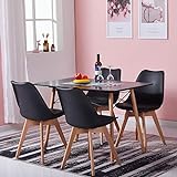 H.J WeDoo Tisch und Stühle Set, Essgruppe Schwarz Tisch mit 4 Schwarz Tulip Stühlen für Esszimmer, Küche & Wohnzimmer