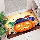 Badezimmerteppich Kürbis Badematte rutschfest,Weiche Badteppich,Badvorleger Duschvorleger,Teppich Badezimmer Waschbar,Bad Teppich Flauschig 50×80cm