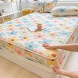 Spannbettlaken 150 * 200cm, Latex-Satin-Spannbettlaken, Bedruckte Cartoon-weiche und atmungsaktive Tagesdecke, Blume