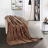 FEBE Kuscheldecke Braun Tagesdecke mikrofaser sofadecke kuschelig flauschig Decke für Couch Blanket 130x180 cm