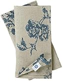 Linen & Cotton Hochwertige Vintage 4 x Stoffservietten Servietten Stoff Leinenservietten Flores mit Blumen Motiv - 100% Leinen, Beige Blau (43 x 43 cm) für Home Küche Esszimmer Dekoration