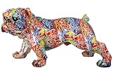 Casablanca Deko Figur Bulldogge XXL stehend - Tierfigur Sculptur Hund mit Halsband Glasdiamant - Street Art Graffiti Design - Mehrfarbig Breite 75 cm