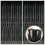 O-Kinee Lametta Vorhänge Schwarz Glitzer, 2 Stück Metallische Glitzervorhang Fringe 1m x 2m, Glitzer Tinsel Curtain, Folienfransen Vorhang für Geburtstage Halloween Festivals Party ​Bühnendekor