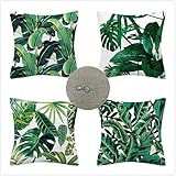 4er Set Kissenbezug, Grün Quadratisch Kissenhülle Doppelseitig Wasserdichter Leinen Sofa dekokissen für Wohnzimmer Outdoor Sofa Kissen Couch Easter Zuhause Deko Blätter Kopfkissenbezug 30x30cm JX-7070