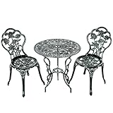 GIANTEX 3-teiliges Bistro Set, Bistrotisch mit 2 Stühlen, Gartenmöbel Set Aluminium, Gartenset Balkonset antik, runder Gartentisch, Balkonmöbel Set Garten Sitzgruppe 2 Sitzhocker Outdoor Bronzegrün