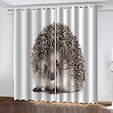 Hundnsney Vorhänge Blickdicht Gardinen Mit Ösen Verdunkelungsvorhang Thermovorhang Für Kinderzimmer Wohnzimmer Fensterdekoration 3D Tier-Igel-Druck Muster Ösenschal 2Er Set 160X150cm(HxB)