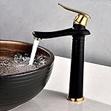 BAFAFA Vintage Waschbecken Wasserhahn Badezimmer, Antik Messing Badezimmer Waschtischarmatur, Einhand-Waschtischmischbatterie for heißes und kaltes Wasser, Schwarzgold Wasserhahn