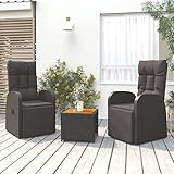 JUNZAI 3-TLG. Garten-Lounge-Set, Gartenlounge, Balkon Möbel, Gartenmöbel, Balkonmöbel, Balkon Möbel Set, Möbelsets, Balkon Lounge, Schwarz Poly Rattan Massivholz Akazie