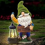 Shuanyaju Gartenzwerg Statue Solarzwerge Gartenstatue mit LED-Lichtern Laterne Zwerg Skulpturen Outdoor Garten Dekor für Terrasse Hof Rasen Terrasse Hof Weihnachten Einweihungsgeschenk