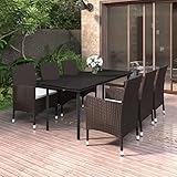 ZEYUAN 7-TLG. Garten-Essgruppe mit Auflagen, Esstisch Mit Stühlen Set, Gartenmöbel Sitzgruppe, Balkon Möbel, Poly Rattan und Glas