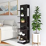 NIZAME Bücherregal, 6-stöckiges Offenes Bücherregal, Stabiles Regal Aus Holz, Leiter Bauernhaus Regal, Modernes Stehendes Lagerregal Regal Organizer (Color : Black Walnut, Size : 130x30x30cm)