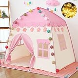 Kinderspielzelt Spielzelt für Kinder mit Sternenlichtern Kinderzelt Prinzessin Schloss Spielzelt Tipi Zelt Kinderspielhaus für innen und außen Spielzeug Geburtstag Weihnachts Geschenk (Rosa)