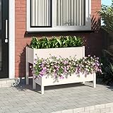 JUNZAI Pflanzkübel, Blumenkasten Balkon, Blumentopf, Flowerpot, Blumenkübel, Pflanzkasten, Gartentopf, Kräuterkasten, Weiß 110x84x75 cm Massivholz Kiefer