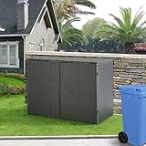 [en.casa] Mülltonnen Verkleidung Widnau für 2 Mülltonnen 240 L Mülltonnenbox Mülltonnenhaus Polyrattan Stahlrahmen 111 x 148 x 80 cm Dunkelgrau