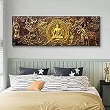 God Bronze Buddha Prints Moderner goldener Buddha auf Leinwand, Gemälde, Poster und Drucke, Wandkunst, Bilder für Wohnkultur, 50 x 150 cm, kein Rahmen