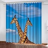 SJSXWQN Gardinen Blaue Giraffe Vorhänge mit Ösen Vorhang Blickdicht Thermo Verdunklungsvorhänge Schiebegardinen für Schlafzimmer Wohnzimmer H 138 x B 117 cm 2er Set