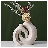 Donut Vase Schwarz Keramik,Ästhetik Blumenvase Klare Textur,Mattiert WeißE Vase Aus Porzellan für Heimdekor-Tischdekorationen