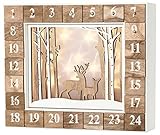 Brubaker Adventskalender aus Holz zum Befüllen - Weiße Winterlandschaft mit LED Beleuchtung - Wiederverwendbarer DIY Weihnachtskalender 35.5 x 6 x 27 cm