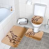 JAMCHE Zwei Giraffen-Badematten-Set, 3-teilig, rutschfeste Mikrofaser, weich, wasserabsorbierend, Badezimmerteppich & U-förmiger Konturteppich & WC-Deckelbezug für Badezimmer, Badewanne, Dusche