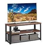 Relaxdays TV Bank, 3 Ablagen, Metall, Holzmaserung, für Wohnzimmer, Industrial, Couchtisch, HxBxT: 51x100x40 cm, braun