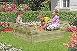 Sandkasten / Sandbox mit Abdeckung und Sitzbänken 120x120x25cm Kiefernholz Holz KDI