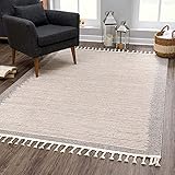 carpet city Teppich Wohnzimmer Mocca - 140x200 cm - Scandi-Stil Gestreift Meliert - Kurzflor Teppiche Modern - Fransenteppich Tricolor Soft&Weich - Flachflor Schlafzimmer