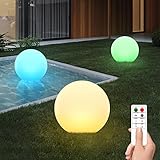MALUX Solarlampen für Außen 3Stück Solarkugeln für den garten mit Fernbedienung Solarkugel für außen Wasserdicht IP67 Solar kugeln für außen mit 8 Farben Automatisch Aufleuchten Garten Terrasse D13CM