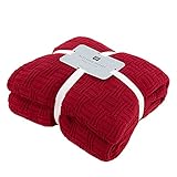 MYLUNE HOME Kuscheldecke strickdecke 180x200 OekoTex Baumwolldecke Tagesdecke Rot Weiche Grob mit Plaid Strickmuster Sofadecke-Wohndecke Sofaüberwurf Bettüberwurf