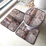 Set 3 Teilig Badvorleger Garagentor Oldtimer Braun Holz Eingang U-Förmigen Contour Matte Weiche Langlebige Badgarnitur Badematten, Für Dusche, Wc-Sitz Bezug