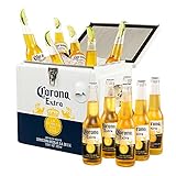 Corona Extra Coolbox - Kühltruhe mit 12 Flaschen internationales Premium Lagerbier, Geschenkpack, MEHRWEG Lager Bier Helles, Sortenreines Paket(12 x 0.355 l)