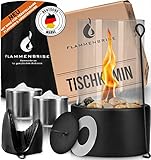 Flammenbrise® Tischkamin | Tischfeuer für Indoor und Outdoor | Ethanol Kamin mit [200g] Natursteinen | INKL. 2 Brennkammern | Unendliche Brenndauer