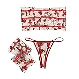 TOPKEAL Reizvolle G-String Spitze Unterwäsche PolyesterWearHome weibliche Dessous Schleife Rot (Red, L)