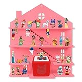Annmore Regal für Tonie-Figuren und Toniebox, Holzregal für Kinderzimmerdekoration, Wandmontage, 4 Ebenen magnetische Regale für bis zu 30 Tonie-Figuren, rosa Haus