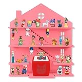 Annmore Regal für Tonie-Figuren und Toniebox, Holzregal für Kinderzimmerdekoration, Wandmontage, 4 Ebenen magnetische Regale für bis zu 30 Tonie-Figuren, rosa Haus