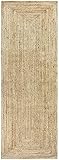 HAMID Jute Teppich, Alhambra Teppich Handgewebt 100% Naturfaser de Jute, Wohnzimmer, Schlafzimmer, Flurteppich, Farbe Natur (80x200cm)