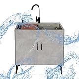 Küchenspüle Freistehende Einzelbecken-Spüle Spülbecken Edelstahl mit Warm Kaltwasserhahn mit Lagerregale Spüle mit Unterschrank für Hotels Restaurants Küchen Wäsche Hinterhof Garage. (Color : Round F