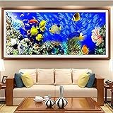 Groß DIY Diamond Painting Bilder Kits, Unterwassertierfisch 5D Diamond Painting Set Voller Diamant Kreuzstich Mosaik Gemälde für Kunst Basteln Leinwand Wanddekoration Aufkleber(Square Drill)50x150cm