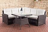 CLP Polyrattan-Gartengarnitur Sierra 5mm | Sitzecke mit dazugehörigem Esstisch und Sitzkissen | In 25 verschiedenen Farbkombinationen erhältlich, Farbe:braun-meliert, Polsterfarbe:Cremeweiß