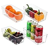 Kurtzy Kühlschrank Organizer Box Set für Küche, Schränke (4Stk) Plastik Organizer 20cm Lang, Ordnungssystem Transparent für Bad, Speisekammer, Gefrierschrank, Küchenschrank Organizer Schublade