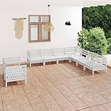 DCRAF 9-teiliges Gartenmöbel-Set aus massivem Kiefernholz weiß