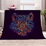 Kuscheldecke flauschig warm Decke 130x150cm,abstrakte Doodle-Tiere Fleecedecke Wolf Winter Sommer super weiche Flanell Decke als Sofadecke Couchdecke Sofaüberwurf,Dicke Wohndecke für Couch und Sofa