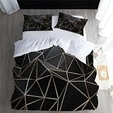 SOREZE Schwarzgoldener Hintergrund Bettwäsche 3D Bettbezug Set Bettwäsche Set, Coole Geometrie 2 Teilig Bettbezüge Mikrofaser Bettbezug mit Reißverschluss und 1 Kissenbezug,220x240cm