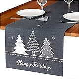 Stil und Charme Weihnachts-Tischläufer Happy Holidays | anthrazit mit weiß, 40 x 220 cm | Weihnachtsdeko für Esszimmer, Küche und Wohnzimmer | waschbar mit Fleckschutz und bügelfrei